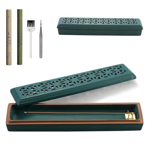 CEREMONY Incense Holder for Sticks, Ceramic Insence-Stick Holder Ash Catcher, Incense Holder Timkburner for Meditation Yoga Spa Room Incense Holder (Lever Green) - color: Lever Green