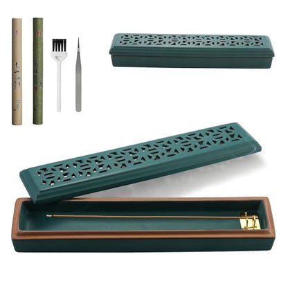 CEREMONY Incense Holder for Sticks, Ceramic Insence-Stick Holder Ash Catcher, Incense Holder Timkburner for Meditation Yoga Spa Room Incense Holder (Lever Green) - color: Lever Green
