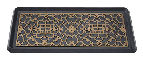 HF by LT Asian Screen Rubber Boot Tray, 32 x 16 inches, One-Piece Seamless Construction, Durable Vulcanized Rubber, Year Round Use Indoors or Outdoors, Black with Antique Bronze Finish - color: Asian Screen