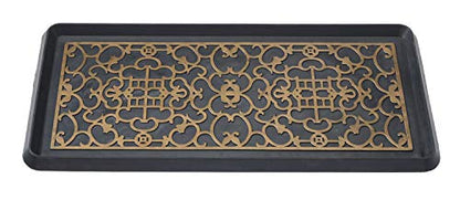 HF by LT Asian Screen Rubber Boot Tray, 32 x 16 inches, One-Piece Seamless Construction, Durable Vulcanized Rubber, Year Round Use Indoors or Outdoors, Black with Antique Bronze Finish - color: Asian Screen
