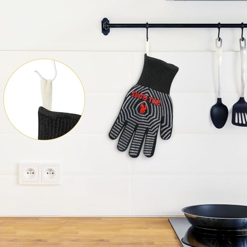 QUWIN Oven Mitts Set, Heat Resistant with Mini Oven Gloves and Hot Pads Potholders, Non-Slip Food Grade Long Oven Mitts for Kitchen Baking Cooking (Black - D)