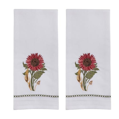 Park Designs Red Sunflower Dishtowel Set of 2, Embroidered | 18" x 28" | Cotton | Embroidered Sunflower Design | Fall Kitchen Decor - color: Sunflower Embroidered Dishtowel Set of 2