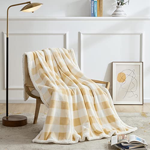 BEAUTEX Christmas Sherpa Fleece Throw Blanket Soft Warm Buffalo Plaid | Plush Blanket & Throw, Winter Cozy Fuzzy for Couch, Sofa, Bed (Beige, 50" x 60") - color: Beige, size: Throw-50"x60"