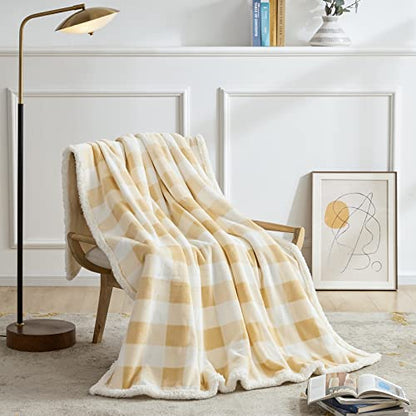 BEAUTEX Christmas Sherpa Fleece Throw Blanket Soft Warm Buffalo Plaid | Plush Blanket & Throw, Winter Cozy Fuzzy for Couch, Sofa, Bed (Beige, 50" x 60") - color: Beige, size: Throw-50"x60"