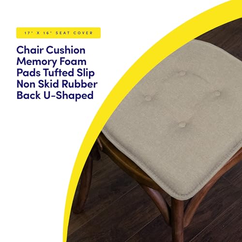 Sweet Home Collection Chair Cushion Memory Foam Pads Tufted Slip Non Skid Rubber Back U-Shaped 17" x 16" Seat Cover, 2 Count (Pack of 1), Khaki - color: Greige, size: 2 Pack, style: Foam Pads