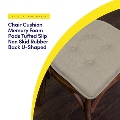 Sweet Home Collection Chair Cushion Memory Foam Pads Tufted Slip Non Skid Rubber Back U-Shaped 17" x 16" Seat Cover, 2 Count (Pack of 1), Khaki - color: Greige, size: 2 Pack, style: Foam Pads