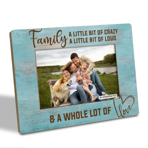 Family Photo Frame for Home Decor, A Little Bit of Crazy A Little Bit of Loud & A Whole Lot of Love Photo Frame, Holds 4 x 6 Inch Photos, Farmhouse Wooden Picture Frames Gift, Family Room Decor B1 - color: BlueB