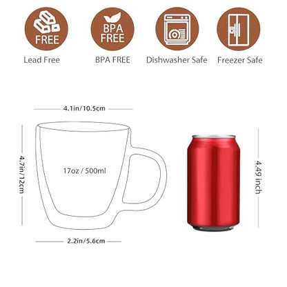CNGLASS Large Double Wall Glass Coffee Mug 17 oz,Insulated Glass Coffee Cups with Handle,Set of 2 - size: 17oz