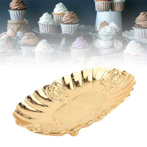 Emoshayoga Metal Oval Tray, Decorative Footed Golden Serving Platter for Multipurpose Home Restaurant Wedding Banquet Fruit Nuts Snake Use (L) - size: 9.8" x 7.1" x 2"