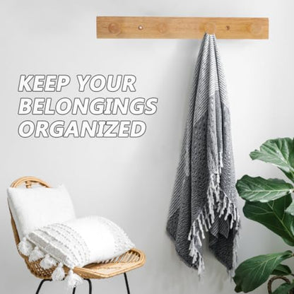 TOYANDONA Wooden Wall Mounted Coat Rack Hook with 4 Rubberwood Pegs, Natural and Hat Hanger for Bedroom and Entryway Storage