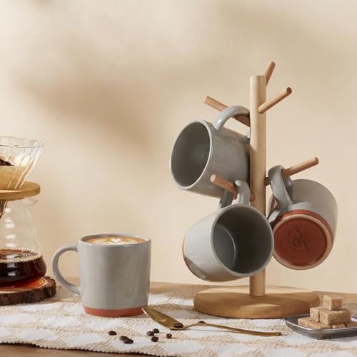 E-far Ceramic Coffee Mug Set of 4, 12oz Stoneware Coffee Cup with Handle, Porcelain Tea Cups, Modern Farmhouse Latte Mug Gift Set for Women & Men, Microwave Safe, Speckled Khaki - color: Speckled Khaki