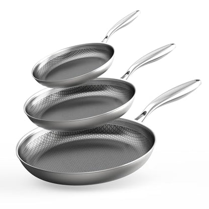 COOKER KING 3pc Hybrid Nonstick Frying Pans Set, 8, 10 & 12" Pans | Stainless Steel Pans,Chef's Pan,Skillets Dishwasher & Oven Safe, Stay-Cool Handles,Induction Compatible – Metal Utensil Safe - size: 8 10 12 Inch