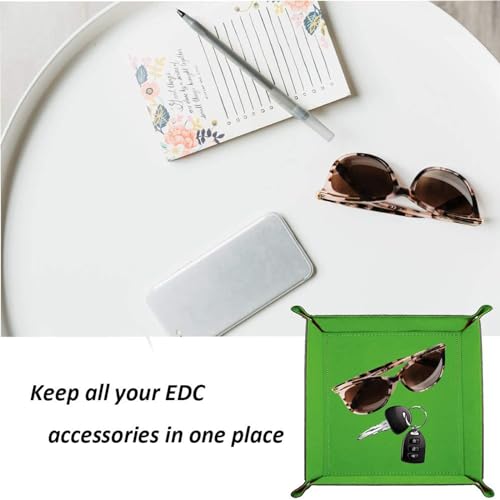 Valet Tray Desktop Storage Organizer – Vegan Leather Catchall Tray Bedside Vanity Tray Nightstand Caddy Holder for Remote Controller, Watch, Keys, Phone, Wallet, Coin, Jewelry, Midnight Green - color: Midnight Green