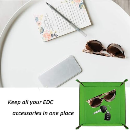 Valet Tray Desktop Storage Organizer – Vegan Leather Catchall Tray Bedside Vanity Tray Nightstand Caddy Holder for Remote Controller, Watch, Keys, Phone, Wallet, Coin, Jewelry, Midnight Green - color: Midnight Green
