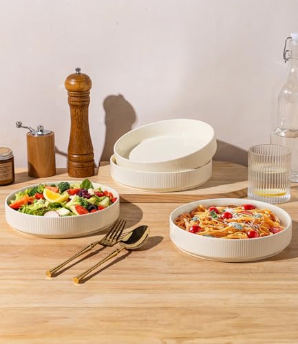 7.5" Ceramic Pasta Bowls Set of 4, Salad Bowls | Versatile Serving Bowls for Pasta, Salad, Fruit & Noodles, Housewarming & Wedding Gift, Beige - color: Beige, size: 7.5 Inch