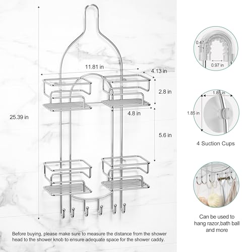 SRIWATANA Shower Caddy Hanging, Shower Organizer with Razor Hooks, Chrome | Rustproof Shower Rack, No Drilling Shelves Over Shower Head, Anti-Swing Scution Install, Bathroom Holder for Sponge Loofah - color: Chrome