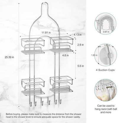 SRIWATANA Shower Caddy Hanging, Shower Organizer with Razor Hooks, Chrome | Rustproof Shower Rack, No Drilling Shelves Over Shower Head, Anti-Swing Scution Install, Bathroom Holder for Sponge Loofah - color: Chrome