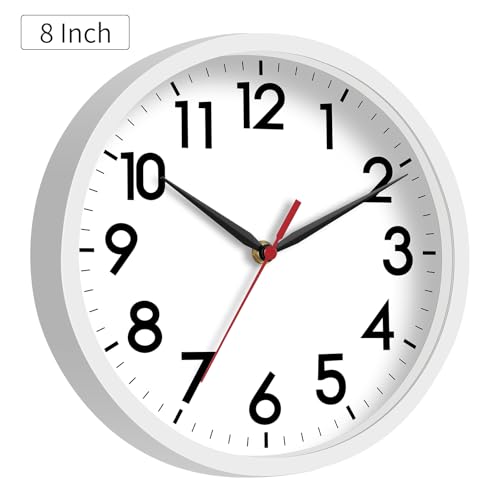 AKCISOT 8 Inch Wall Clock, Silent Battery Operated Analog Clock, White | Small Size | Bedroom | Office | Kitchen | Bathroom | Classroom | Modern | Easy to Read - color: C_white, size: 8 Inch