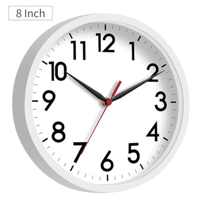 AKCISOT 8 Inch Wall Clock, Silent Battery Operated Analog Clock, White | Small Size | Bedroom | Office | Kitchen | Bathroom | Classroom | Modern | Easy to Read - color: C_white, size: 8 Inch