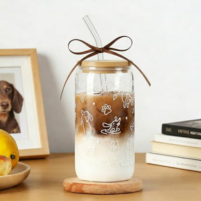 Dachshund Gift for Women, Wiener Dog Gifts Glass Cup | Coffee Tumbler with Lid Straw for Weenie Lovers Dog Owners Pet Moms Teens Friends Birthday Thanksgiving Christmas 16oz - style: Dog