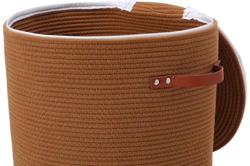 16"x20" Extra Large Cotton Rope Basket with Zipper Lid, Woven Laundry Hamper and Blanket Storage Basket, Round Clothes Bin for Living Room Bedroom, Rust Brown - color: All Orange Brown