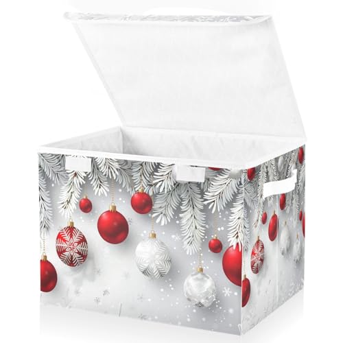 senya Christmas Baskets Collapsible Storage Bins with Lids, Christmas Snowflakes Balls Pattern Storage Boxes Clothes Baskets for Organizing, B06D22020 - color: Christmas 1