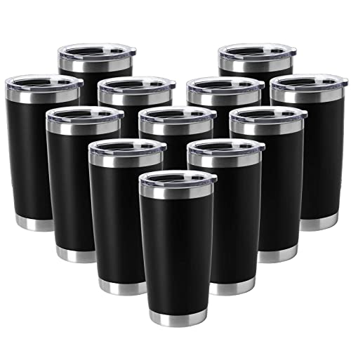 HASLE OUTFITTERS 20oz Tumblers Stainless Steel Mugs with Lid Double Wall Vacuum Insulated Coffee Cups for Cold & Hot Drinks (20oz-Black, 12 Pack) - color: Black-A, size: 12 Count (Pack of 1)
