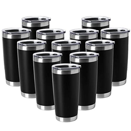 HASLE OUTFITTERS 20oz Tumblers Stainless Steel Mugs with Lid Double Wall Vacuum Insulated Coffee Cups for Cold & Hot Drinks (20oz-Black, 12 Pack) - color: Black-A, size: 12 Count (Pack of 1)