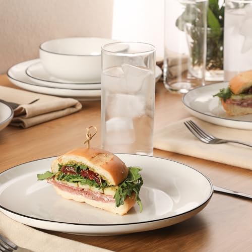 Gibson Home Havenstone 12-Piece Dinnerware Set – Dinner Plates, Salad Plates & Bowls, Classic White With Black Rim Everyday Dish Set for Home, Kitchen, Microwave & Dishwasher Safe - color: White w/ Black Rim (Havenstone)
