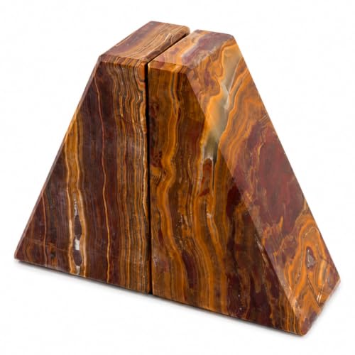 Onyx Bookends for Shelves, Large Marble Bookends for Heavy Books, Non-Slip Heavy Duty Book Stopper for CD/Movies, Aesthetic Decorative Book Ends for Bookshelf Table Home Decor - color: Red Onyx