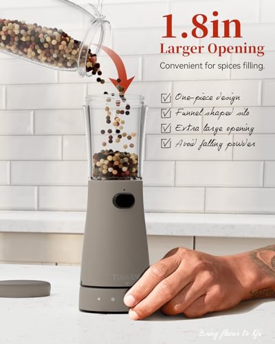 Electric Salt and Pepper Grinder Set with Storage Base, Stainless Steel Rechargeable Salt and Pepper Grinder Set with 4.5 oz Large Capacity, 1.8" Wide Mouth, Adjustable Coarseness, Ideal for Kitchen - color: Light Gray