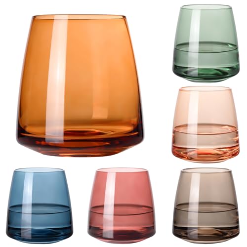 Stemless Colored Wine Glasses Set of 6-14oz Crystal Colorful Wine Glasses-Unique Hand Blown Muticolor Wine Glass Wedding gift set for wine lovers - color: stemless colored