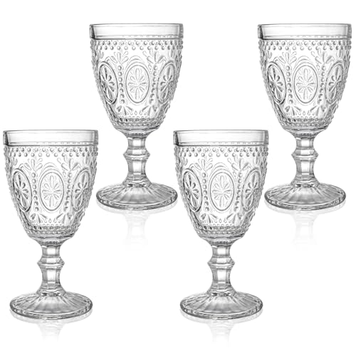 Bekith Clear Glass Goblets, Drinking Goblets Stemmed Water Glasses for Iced Tea Wine Juice Beer Cold Beverage, Goblet Glassware for Parties, 10 Ounce, Set of 4