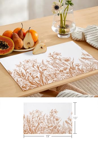 Table Runner and Placemats Set of 4 Floral Plant Decorative Dining Table Runner with Matching Placemats Flowers Table Decor for Kitchen Dining Room and Everyday Use 13x90in - size: 13"x90"+4pcs