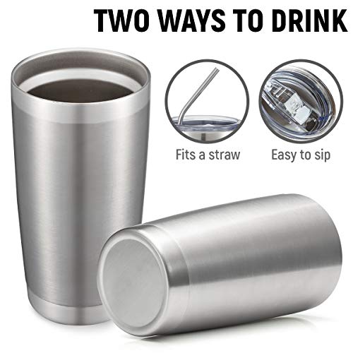 COMOOO 20oz Stainless Steel Tumbler Bulk Double Wall Vacuum Coffee Cup Insulated Travel Mug with Lid and Straw Durable Powder Coated Insulated Coffee Cup for Cold & Hot Drinks (silver, 4 pack - color: Silver