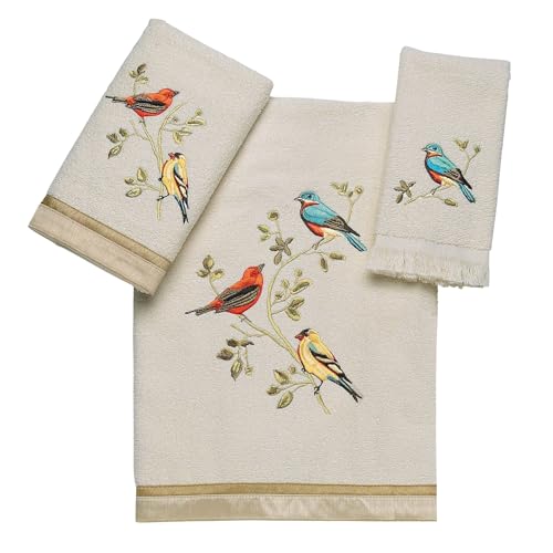 Avanti Linens - 3pc Towel Set, Soft & Absorbent, Nature Bathroom Decor (Gilded Birds Collection) - color: Gilded Birds, size: 3pc Towel Set