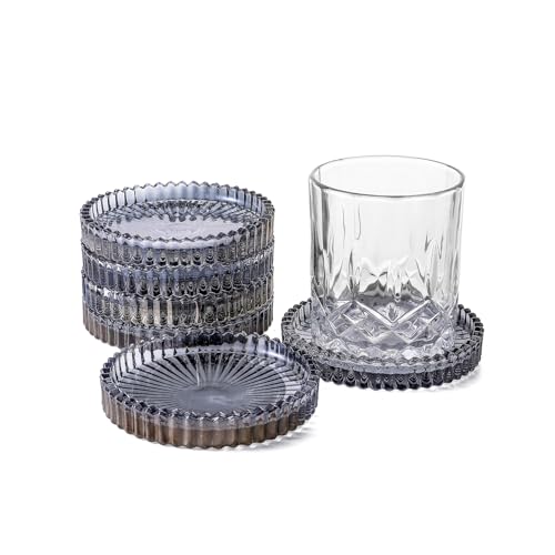 Glass Coasters Round Cup Mat, Clear Glass Coasters for Drinks Coffee Tea Wine, Decorative Wine Bottle Coaster, Crystal Drink Coaster for Restaurant bar Kitchen Dining Table (BD-Grey-6pcs) - color: Bd-grey-6pcs