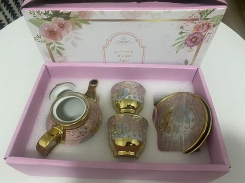 Luxury Ceramic Tea Cup and Teapot Set, 5 Pieces, Gold Plated Floral Design, Gift Box (2 Cups, 2 Saucers, 1 Teapot, Mixed Color, 2.2 × 2.56 in) - color: 6 cups 6 dishes 12 sets/box {color mixed}