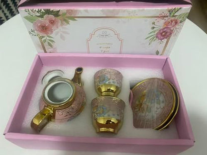 Luxury Ceramic Tea Cup and Teapot Set, 5 Pieces, Gold Plated Floral Design, Gift Box (2 Cups, 2 Saucers, 1 Teapot, Mixed Color, 2.2 × 2.56 in) - color: 6 cups 6 dishes 12 sets/box {color mixed}