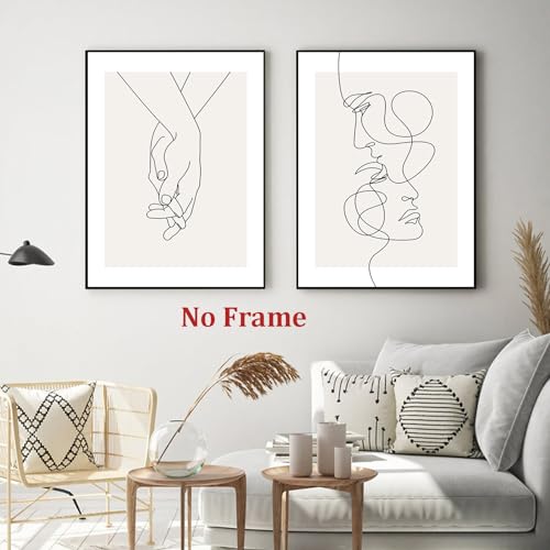 Abstract Couple Line Art Line Face Wall Art Minimalist Line Art Prints Black Line Pictures Holding Hands Canvas Wall Art Black and White Minimalist Poster for Living Room Bedroom 16x24inx2 Frameless - color: Abstract Couple Line Art