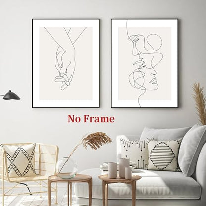 Abstract Couple Line Art Line Face Wall Art Minimalist Line Art Prints Black Line Pictures Holding Hands Canvas Wall Art Black and White Minimalist Poster for Living Room Bedroom 16x24inx2 Frameless - color: Abstract Couple Line Art
