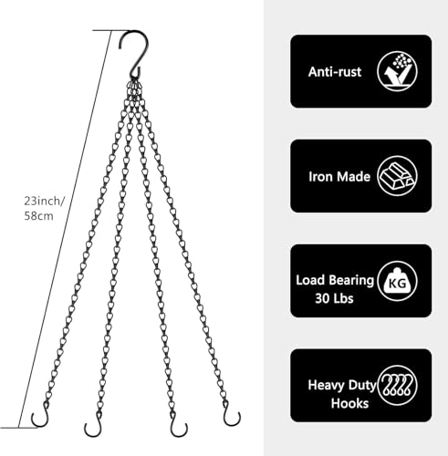 garini 6 Pack, 23 Inch Hanging Baskets Chain,Black Hanging Chains with Hooks Flower Pot Chain Replacement Plant Hangers for Planters, Bird Feeders and Lanterns - color: Black, size: 6P