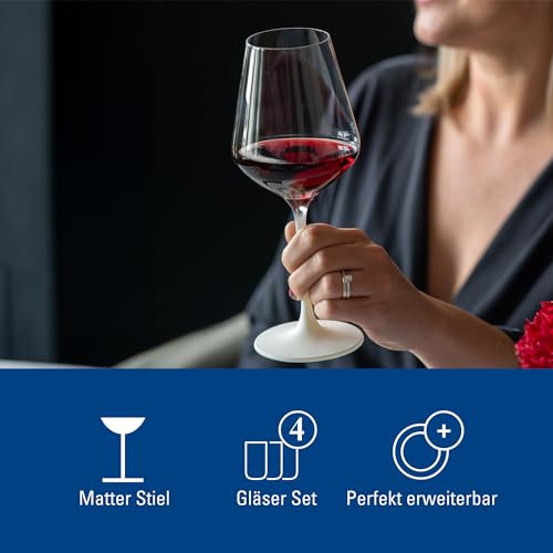 Villeroy & Boch - Manufacture Rock Blanc Red Wine Goblet Set, 4 pcs. Set of Drinking Glasses for Red Wine, 15.5 oz, Crystal Glass, Matte White Slate Look | Matte-white crystal glass wine goblets, hand wash only, bring a tactile slate look to red wine at d