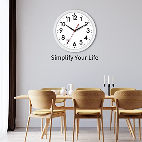 AKCISOT 10 Inch Wall Clock, Silent Battery Operated Analog Clock, White | Classroom | Kitchen | Office | Easy to Read Numbers | Garage - color: C_white, size: 10 Inch