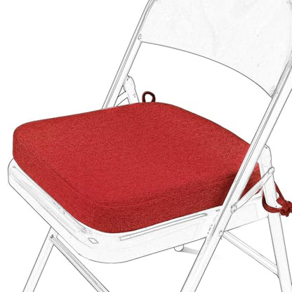 SINOSSO Memory Foam Chair Cushion for Folding Chair 1 Pcs, Thickened 2" Square Kitchen Chair Pad with Ties, Indoor Non-Slip Dining Chair Seat Cushion (1 Piece, Red) - color: Bright Red
