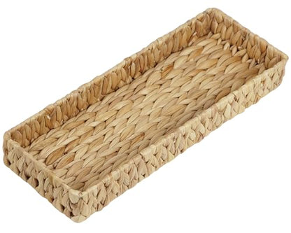 Water Hyacinth Bathroom Vanity Tray, 16.7 Inch | Long Toilet Tank Basket, Hand Towel Organizer, Bathroom Counter Storage, Coffee Table Tray, Woven Decor - size: 16.7" x 6" x 2"