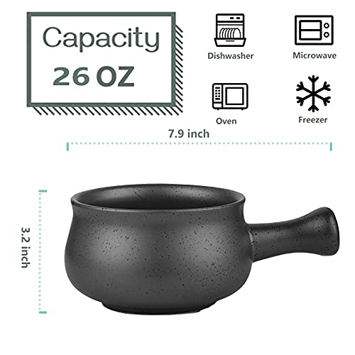 vicrays French Onion Soup Bowls With Handles, 26 Ounce for Soup, Chili, Beef Stew, Chip Resistant, Dishwasher Microwave Safe, Set of 4 (Gray) - color: Gray