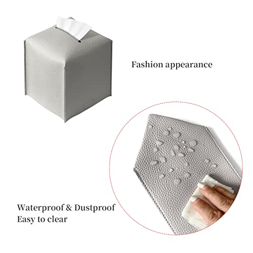 REGELETO Square Tissue Box Cover, Pu Leather Tissue Box Holder with Bottom Belt Modern Stylish Tissue Box Organizer for Bathroom, Bedroom, Hotel, Office Desk 5"X5"X5"-Grey - color: Single Grey
