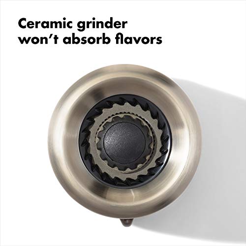 OXO Good Grips Contoured Salt Grinder with Adjustable Ceramic Mill | Adjustable Ceramic Grind, 5 Grind Settings, Refillable, Mess-Free Cap, Non-Slip Grip, Salt or Pepper Grinder, Easy to Use - color: Stainless Steel, style: Salt Grinder