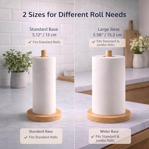 Wooden Paper Towel Holder for Countertop, Solid Beech Wood Stand with Non-Slip Base, Fits Standard Kitchen Rolls, Easy Assembly, Farmhouse Paper Towel Dispenser - size: Standard, style: Classic Beech